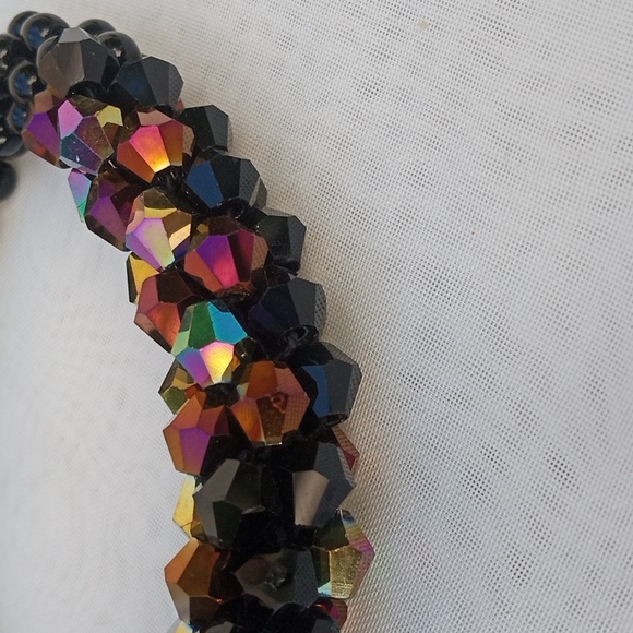 Black n Rainbow  Glass Beads Stretch Hand Crochet Bracelet New - Picture 4 of 5